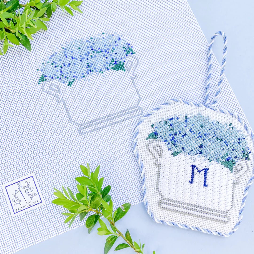 Blue Hydrangea Floral Arrangement - Penny Linn Designs - Stitch Style Needlepoint