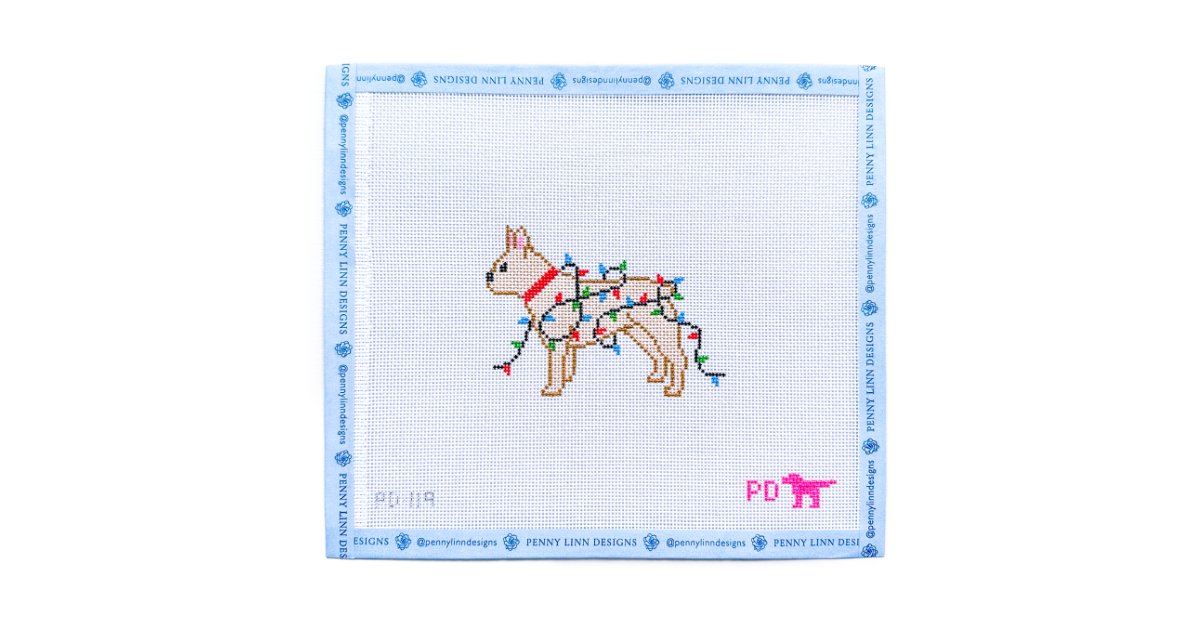 FRENCH BULLDOG WRAPPED IN LIGHTS - Penny Linn Designs - Poppy's Designs Needlepoint