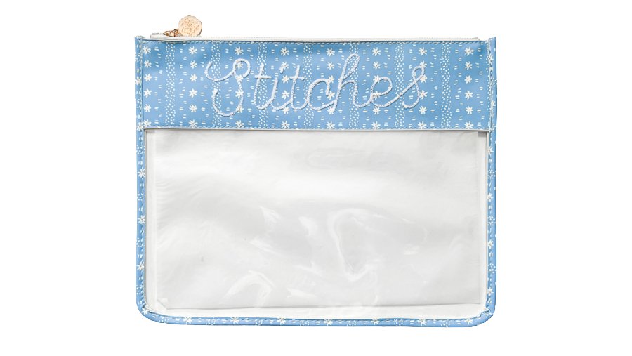 Large PRINTED Stitches Clear Zip Pouch - Penny Linn Designs - Penny Linn Designs