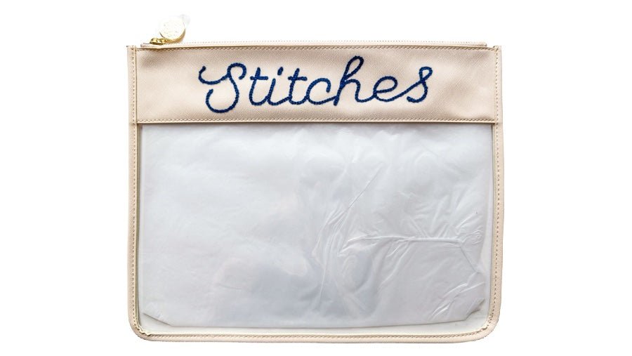Large Stitches Clear Zip Pouch - Cream - Penny Linn Designs - Penny Linn Designs