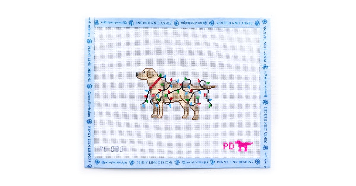 YELLOW LAB WRAPPED IN LIGHTS - Penny Linn Designs - Poppy's Designs Needlepoint